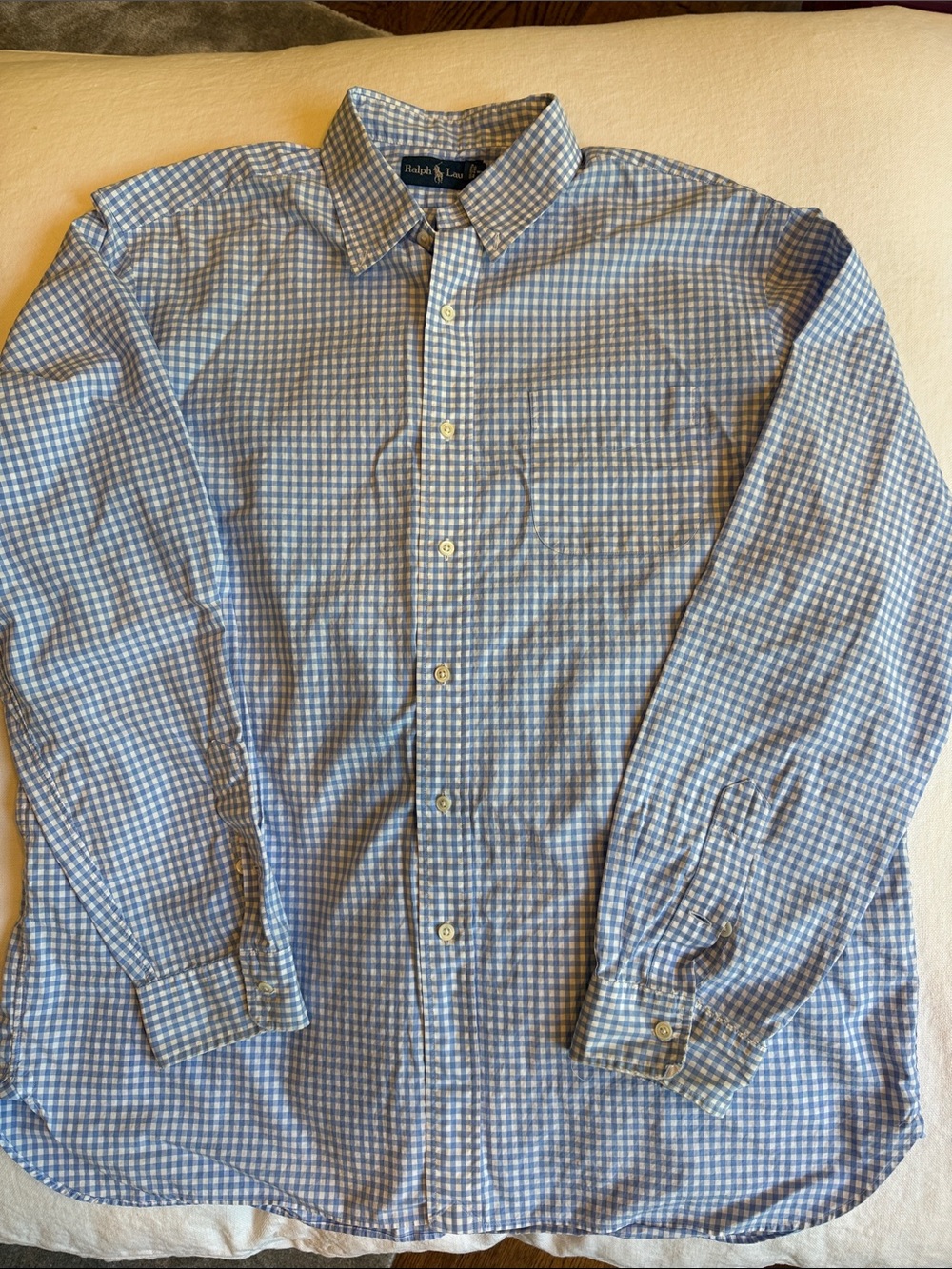 Ralph Lauren Light Blue and White Gingham Dress Shirt - Men's